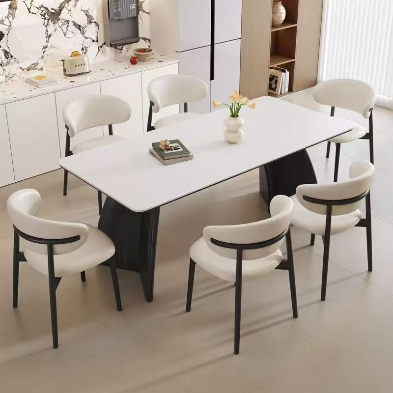 Nordic luxury solid wood leg rectangular ceramic dining table