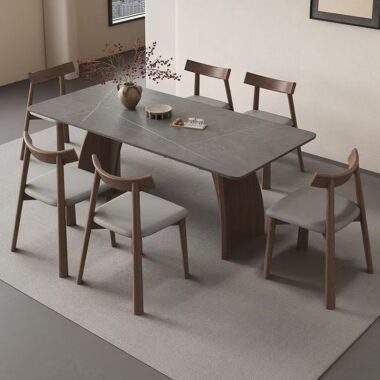 Nordic luxury solid wood leg rectangular ceramic dining table