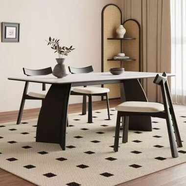 Nordic luxury solid wood leg rectangular ceramic dining table