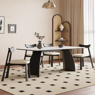Nordic luxury solid wood leg rectangular ceramic dining table