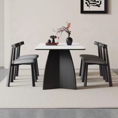 Nordic luxury solid wood leg rectangular ceramic dining table