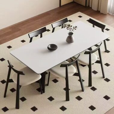 Nordic luxury solid wood leg rectangular ceramic dining table