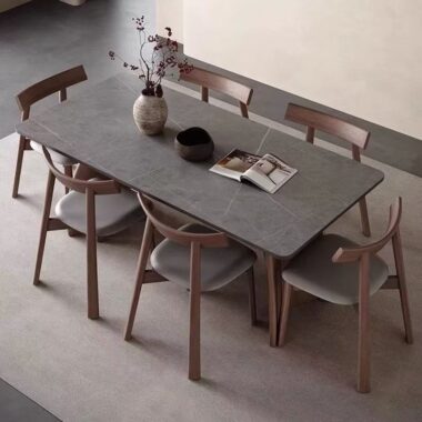 Nordic luxury solid wood leg rectangular ceramic dining table