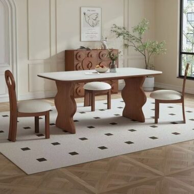 Vintage solid wood rectangular ceramic dining table for homes