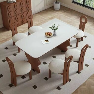 Vintage solid wood rectangular ceramic dining table for homes