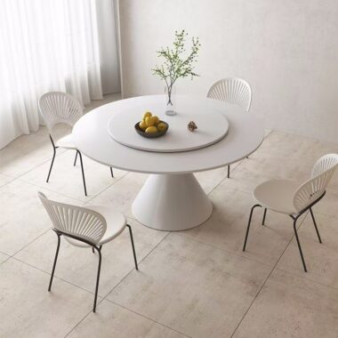 Cream-style white round ceramic dining table for small homes