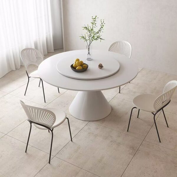 Cream-style white round ceramic dining table for small homes