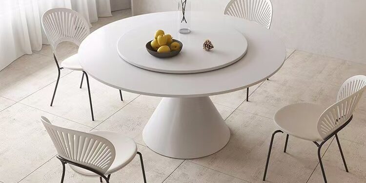 Cream-style white round ceramic dining table for small homes
