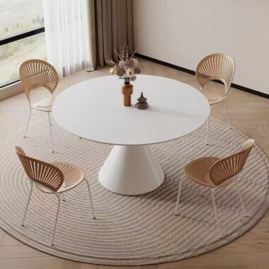 Cream-style white round ceramic dining table for small homes