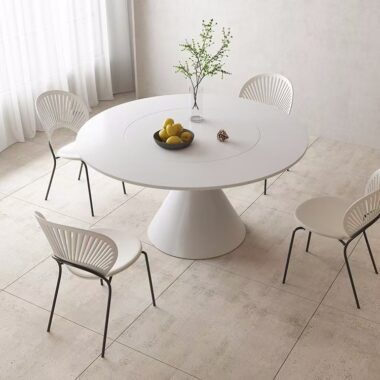 Cream-style white round ceramic dining table for small homes