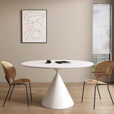 Cream-style white round ceramic dining table for small homes
