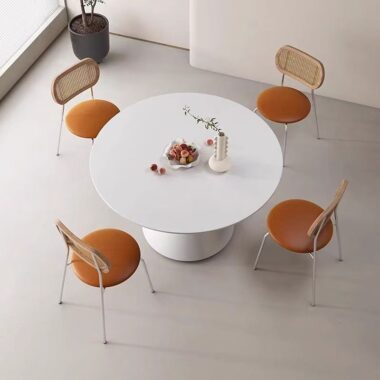 Cream-style white round ceramic dining table for small homes