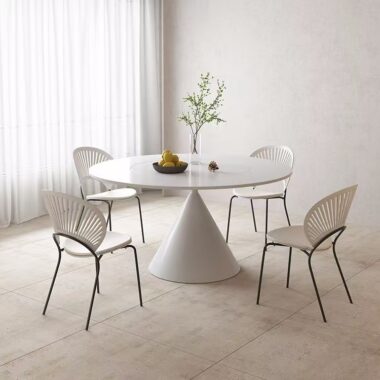 Cream-style white round ceramic dining table for small homes