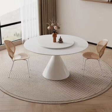 Cream-style white round ceramic dining table for small homes