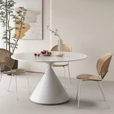 Cream-style white round ceramic dining table for small homes